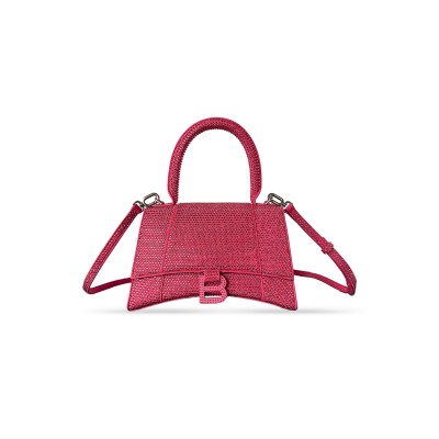 BALENCIAGA WOMEN'S HOURGLASS HANDBAG SMALL  WITH RHINESTONES PINK 5935461QJ5M5000 (22.9*15*9.9cm)